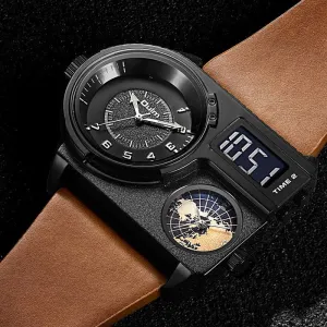 Large Dial Quartz Leather Sports Casual Men's Watch 