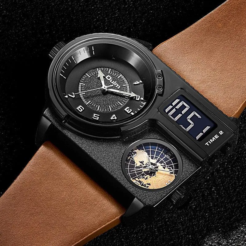 Large Dial Quartz Leather Sports Casual Men's Watch 