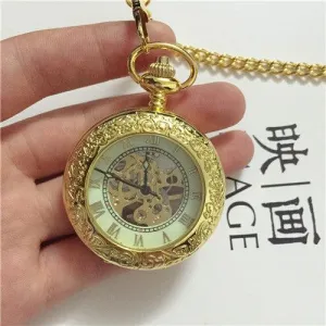 Large Pocket Watch Mechanical Golden Pattern 