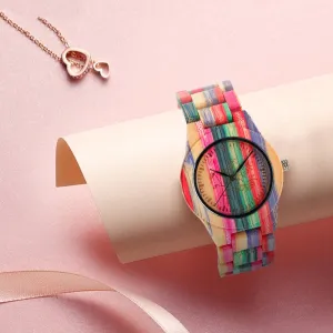 Leisure Color Quartz Bamboo Wood Watch 