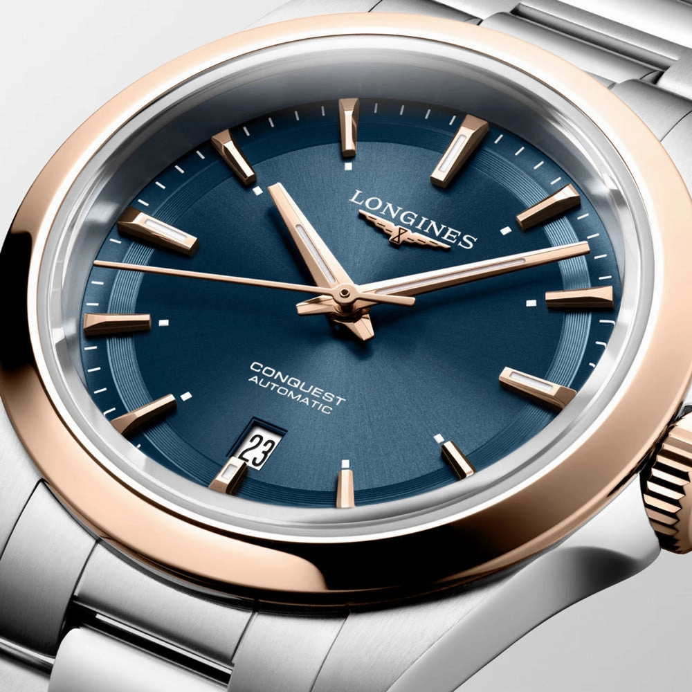 Longines Conquest 30mm Blue Dial Steel and 18ct Pink Gold Cap Automatic Ladies Watch L3.320.5.92.6
