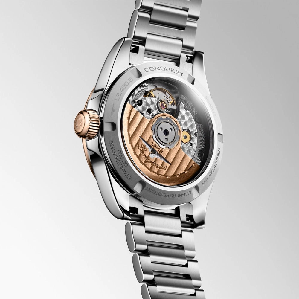 Longines Conquest 34mm Green Dial 18ct Rose Gold Capped Steel Automatic Ladies Watch L3.430.5.02.6