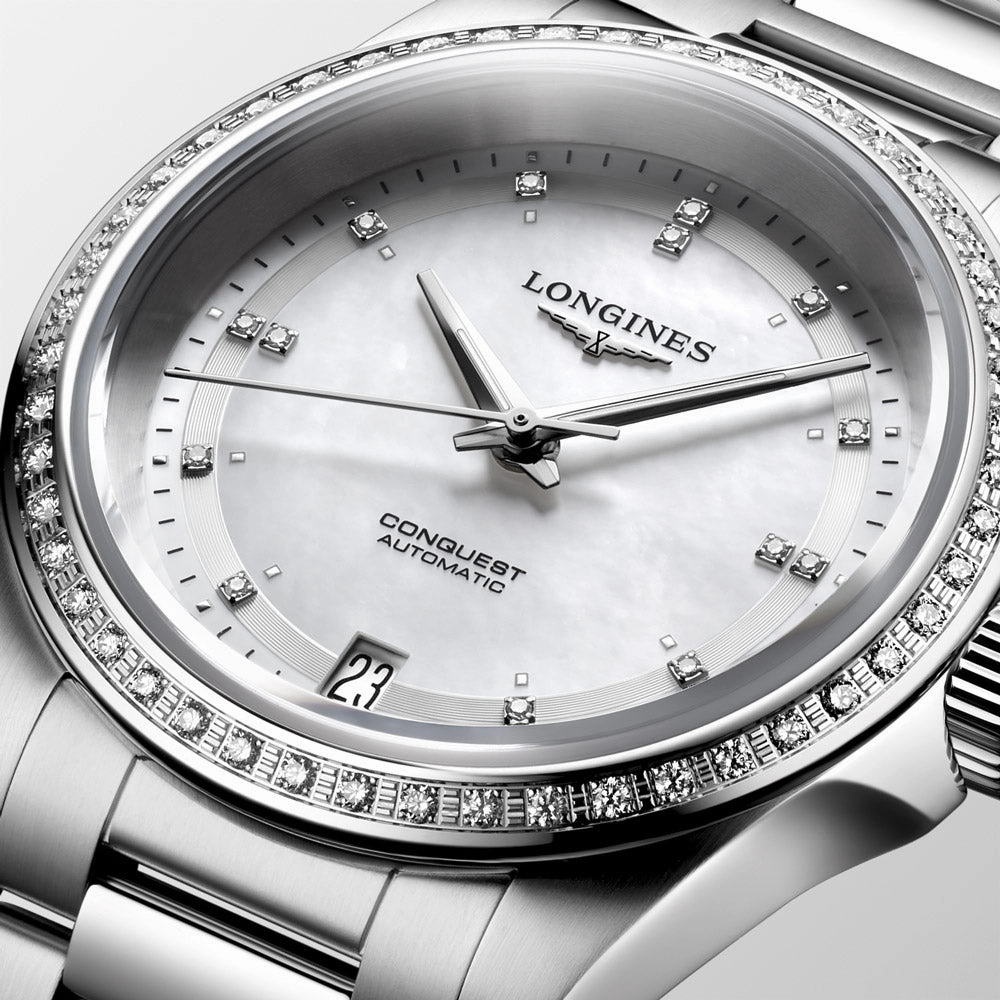 Longines Conquest 34mm MOP Diamond Dot Dial Automatic Ladies Watch L3.430.0.87.6