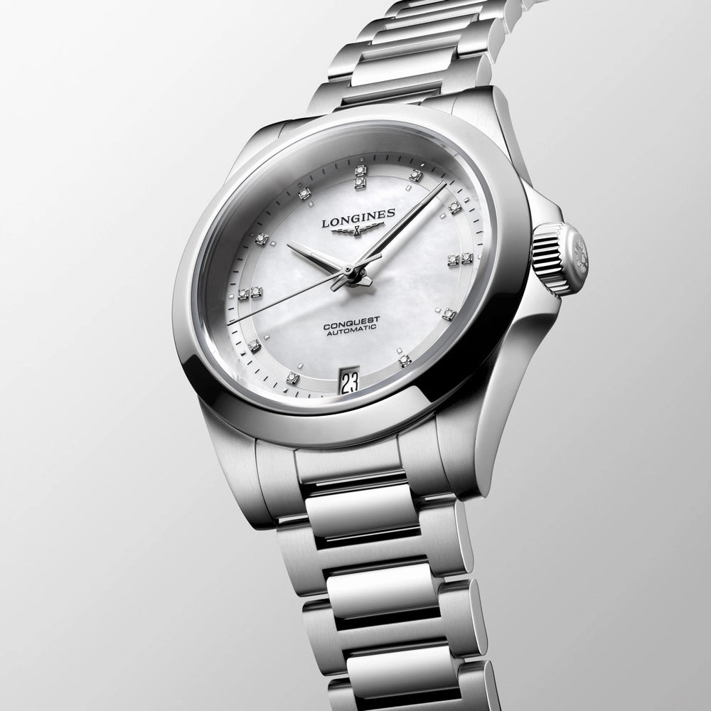 Longines Conquest 34mm MOP Diamond Dot Dial Automatic Ladies Watch L3.430.4.87.6