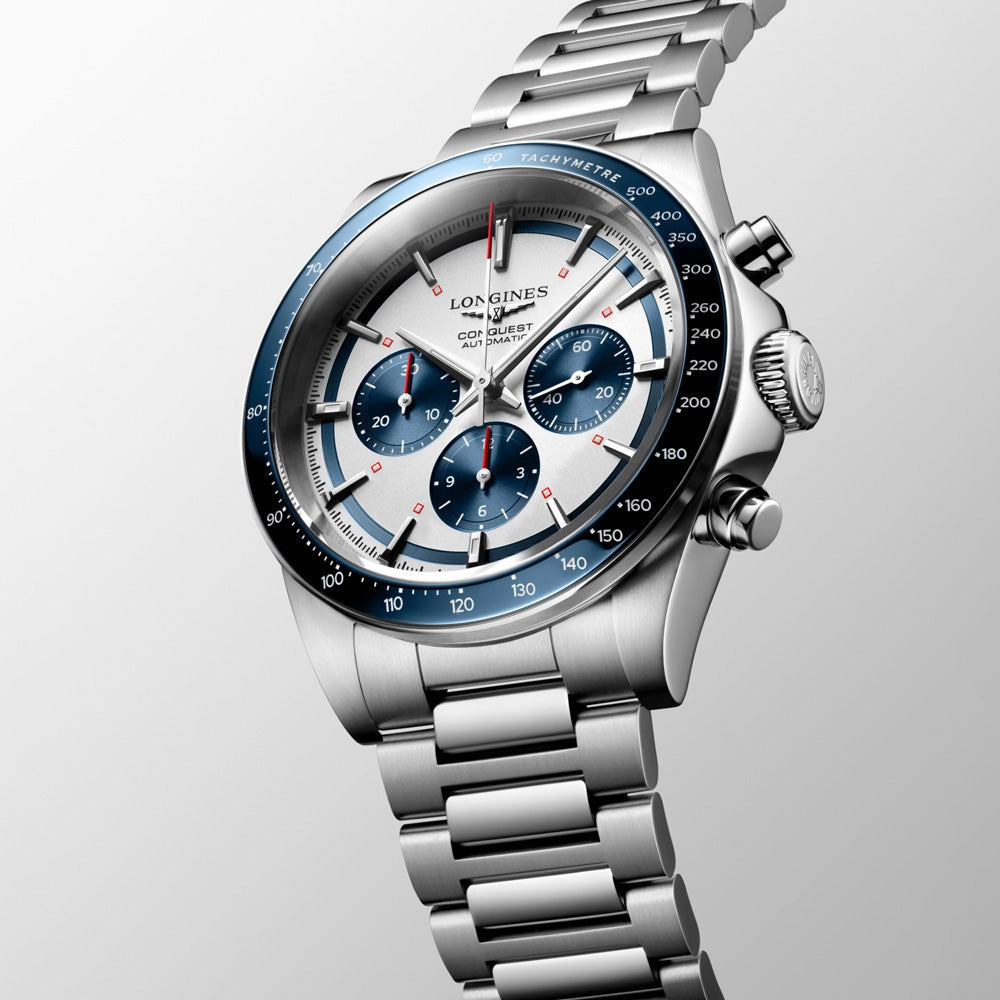 Longines Conquest 42mm Silver Dial Automatic Chronograph Gents Watch L3.835.4.98.6