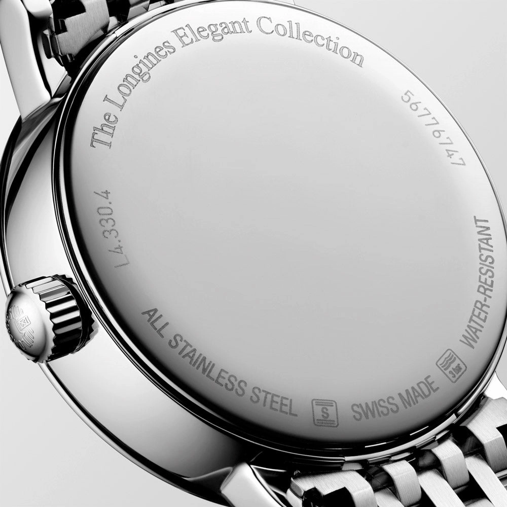 Longines Elegant Collection 30mm MOP Diamond Dot Dial Moon Phase Quartz Ladies Watch L4.330.4.87.6