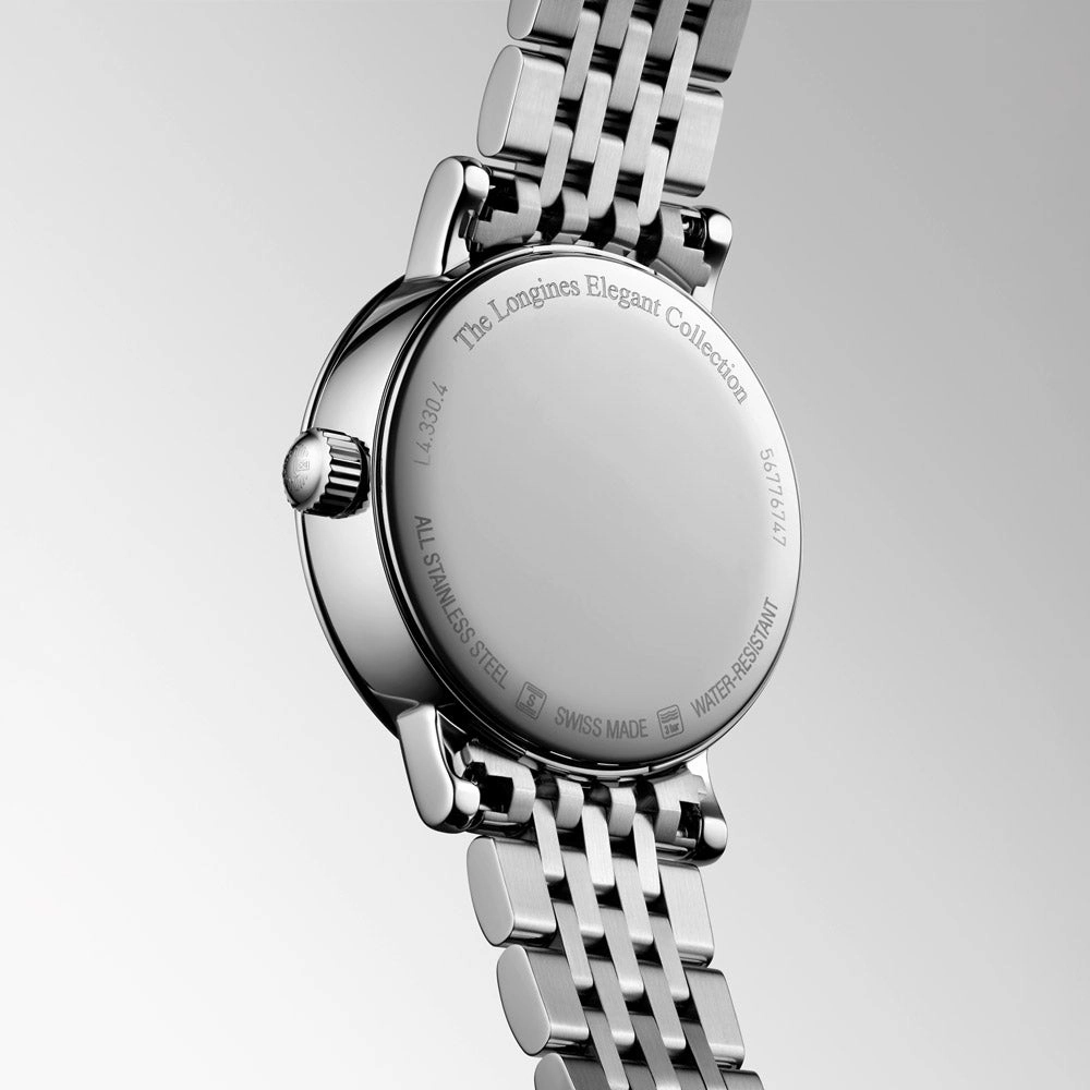 Longines Elegant Collection 30mm MOP Diamond Dot Dial Moon Phase Quartz Ladies Watch L4.330.4.87.6