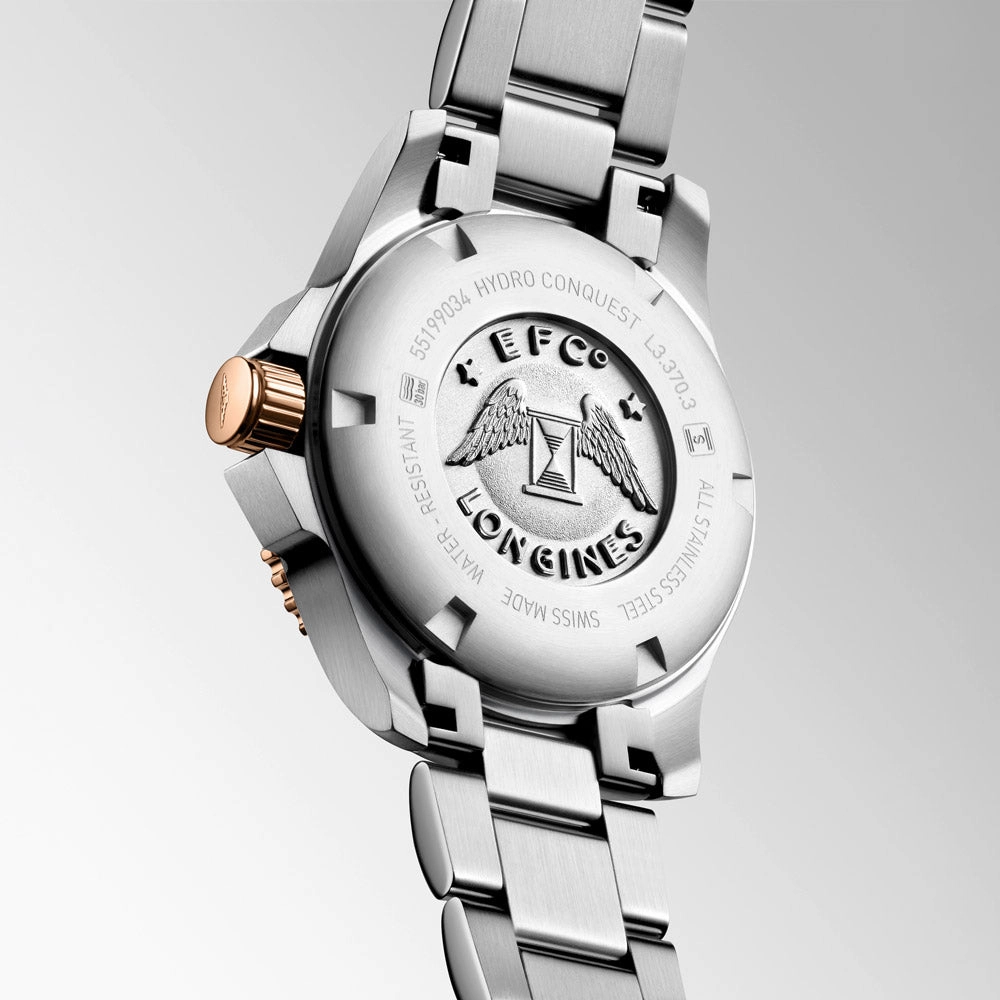 Longines HydroConquest 32mm MOP Diamond Dot Dial Red PVD Steel Quartz Ladies Watch L3.370.3.89.6