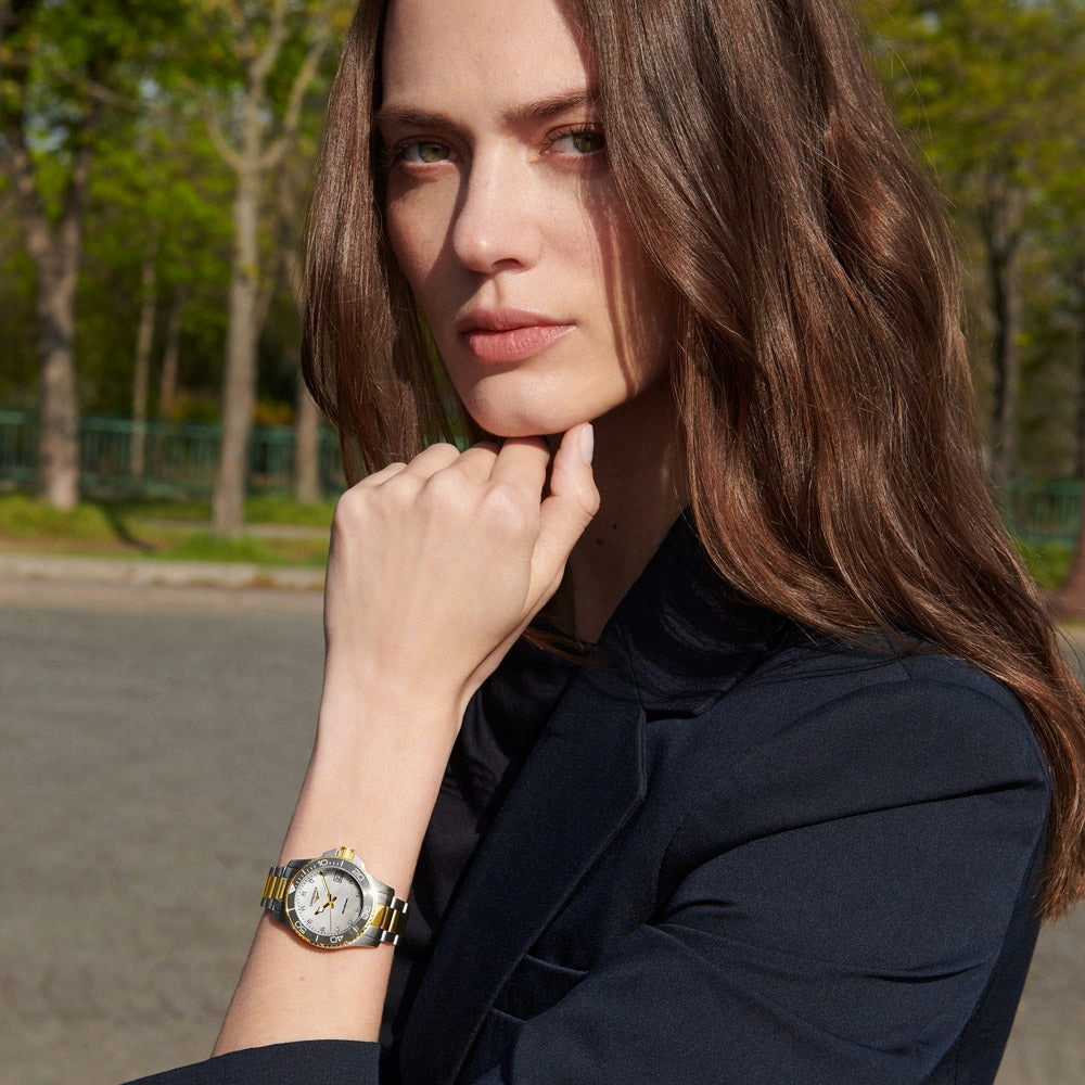 Longines HydroConquest 32mm MOP Diamond Dot Dial Yellow PVD Steel Quartz Ladies Watch L3.370.3.87.6