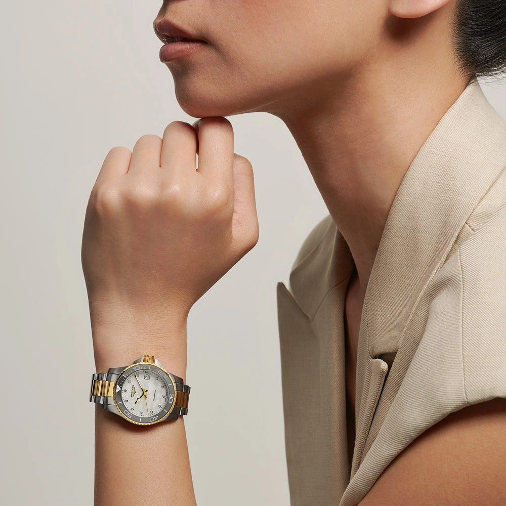 Longines HydroConquest 32mm MOP Diamond Dot Dial Yellow PVD Steel Quartz Ladies Watch L3.370.3.87.6