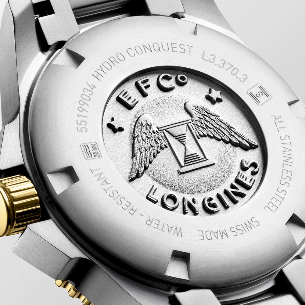 Longines HydroConquest 32mm MOP Diamond Dot Dial Yellow PVD Steel Quartz Ladies Watch L3.370.3.87.6