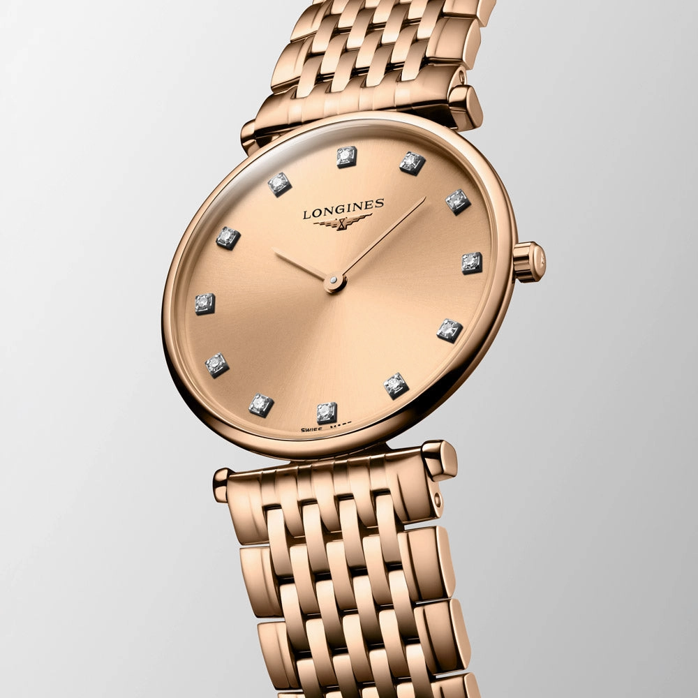 Longines La Grande Classique 29mm Rose Dial Rose PVD Steel Diamond Ladies Quartz Watch L4.512.1.90.8