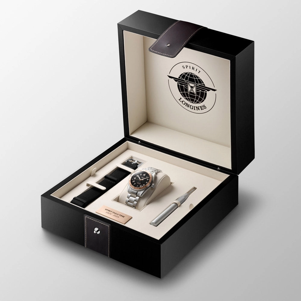 Longines Spirit Zulu Time 1925 GMT 39mm Black Dial Steel and 18ct Pink Gold Cap Automatic Watch L3.803.5.53.6