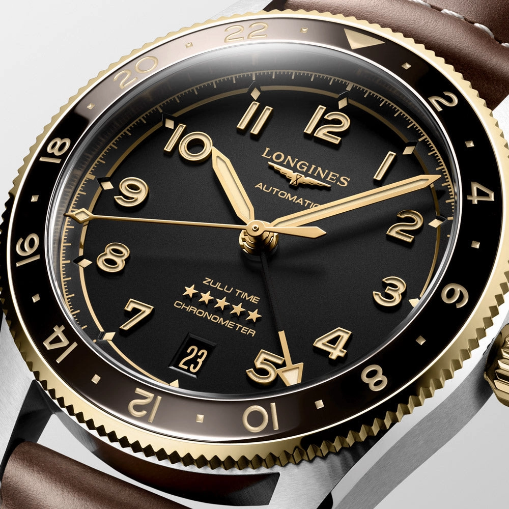 Longines Spirit Zulu Time GMT 39mm Anthracite Dial 18ct Gold Capped Steel Automatic Watch L3.802.5.53.2