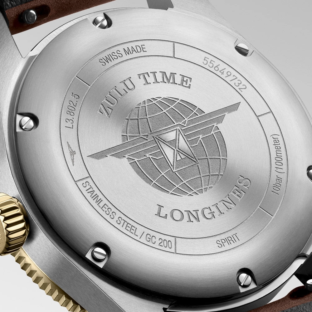 Longines Spirit Zulu Time GMT 39mm Anthracite Dial 18ct Gold Capped Steel Automatic Watch L3.802.5.53.2