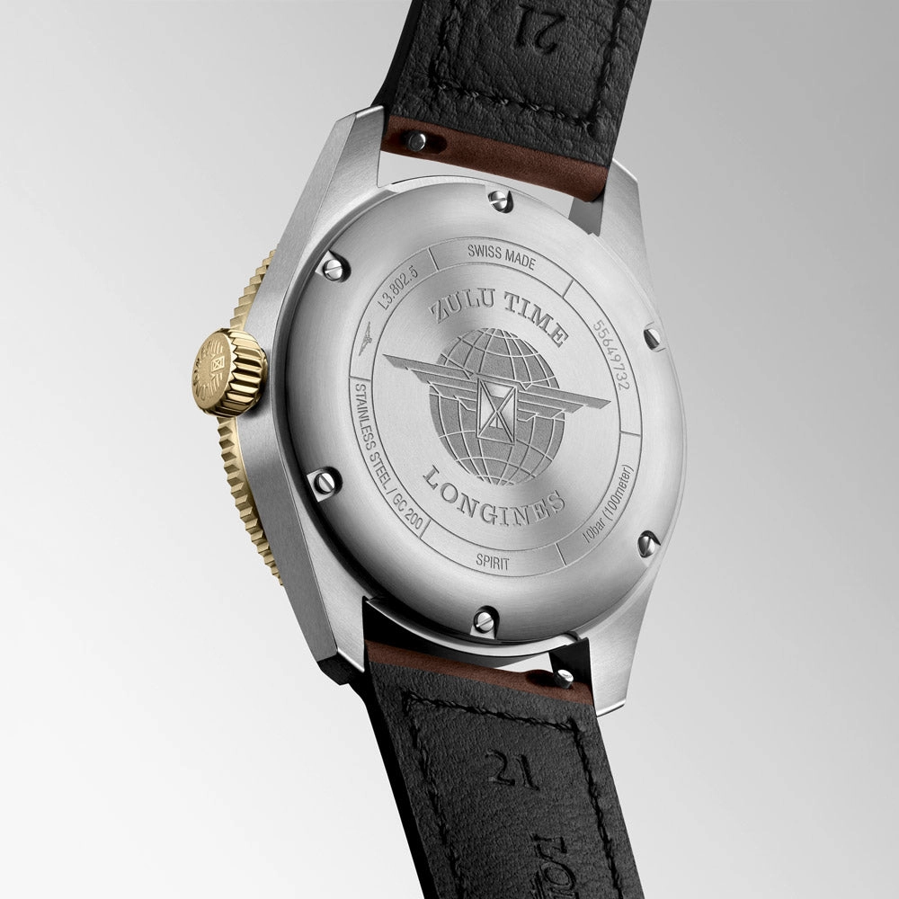 Longines Spirit Zulu Time GMT 39mm Anthracite Dial 18ct Gold Capped Steel Automatic Watch L3.802.5.53.2