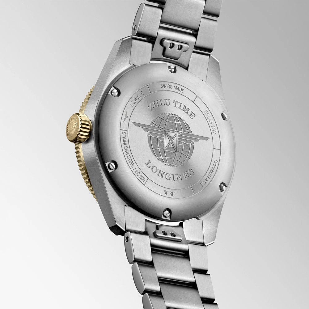 Longines Spirit Zulu Time GMT 39mm Anthracite Dial 18ct Gold Capped Steel Automatic Watch L3.802.5.53.6