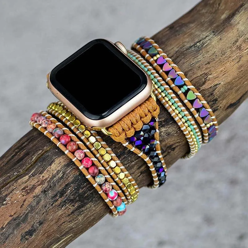 Love Black Gallstone Rice Bead Woven Watch With Bracelet 