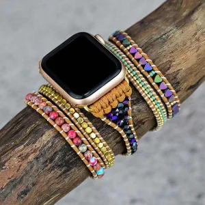 Love Black Gallstone Rice Bead Woven Watch With Bracelet 