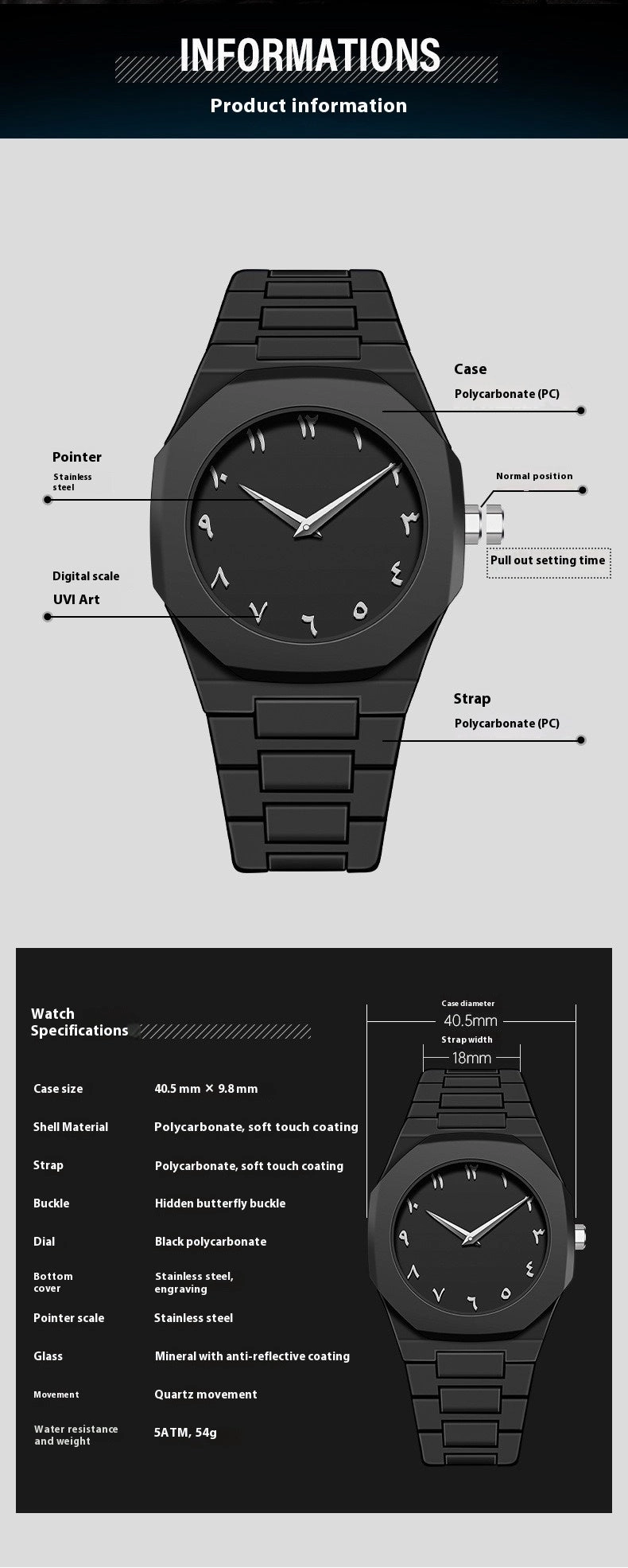 Men's Retro Arabic Digital Sports Waterproof Quartz Watch