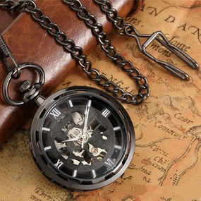 Men's Retro Skeleton Casual Simple Mechanical Pocket Watch 