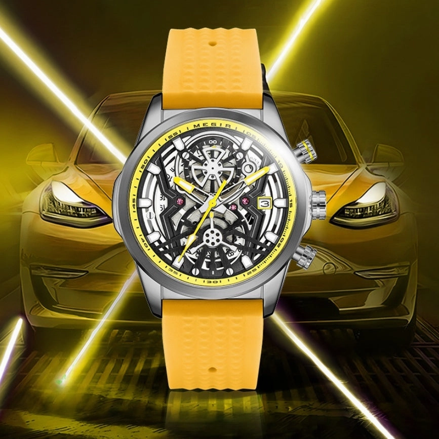 Men's Silicone Mechanical Style Decorative Quartz Watch 