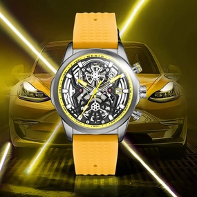 Men's Silicone Mechanical Style Decorative Quartz Watch 