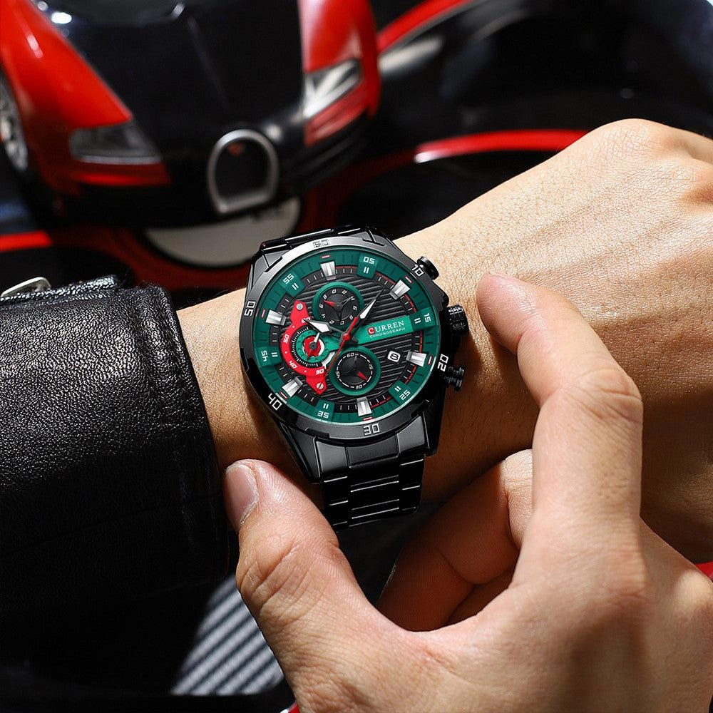 Men's Six Hands Steel Band Quartz Watch 