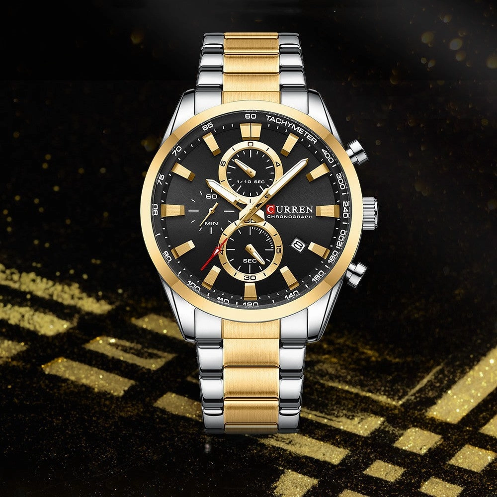 Men's Steel Belt Six-pin Chronograph Quartz Watch 