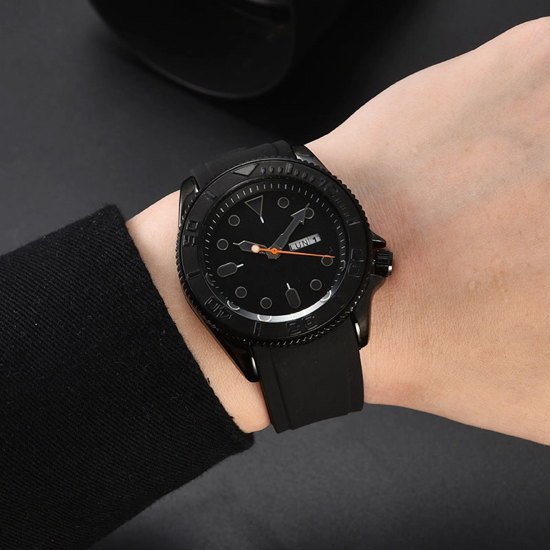 Men's Three-pin Multi-functional Silicone Band Quartz Watch 