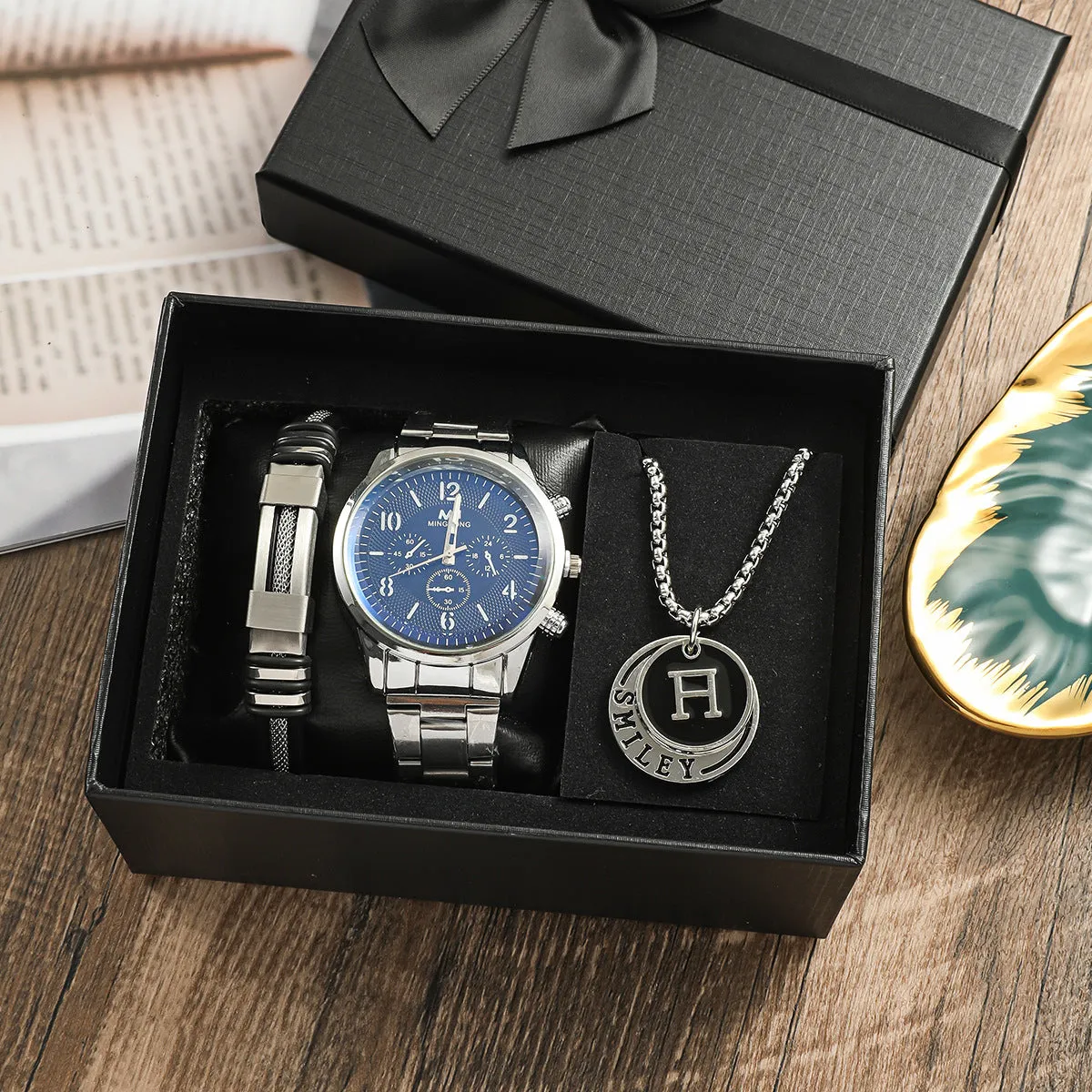 Men's Business Gift Holiday Birthday Gift Bracelet Necklace Watch Suit 