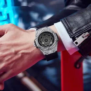 Men's Diamond Geometric Dial Luminous Waterproof Quartz Watch 