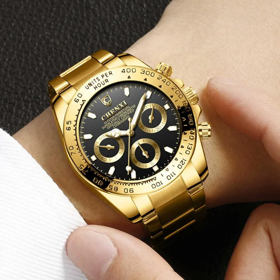 Men's Electroplating Gold Luminous Waterproof Business Watch 