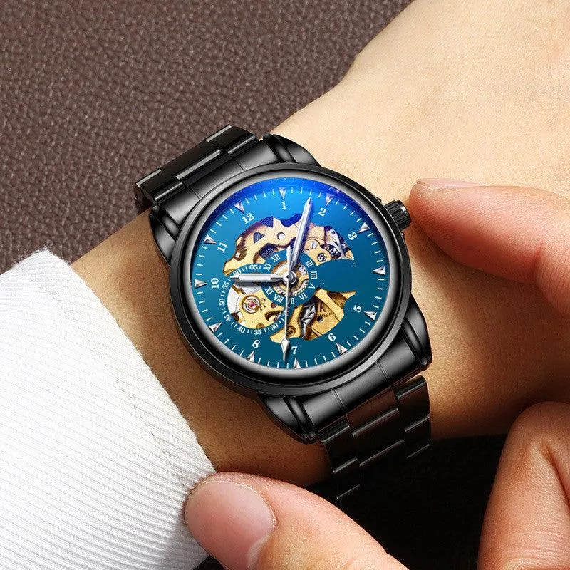 Men's Fashion Simple Leather Waterproof Luminous Mechanical Watch 