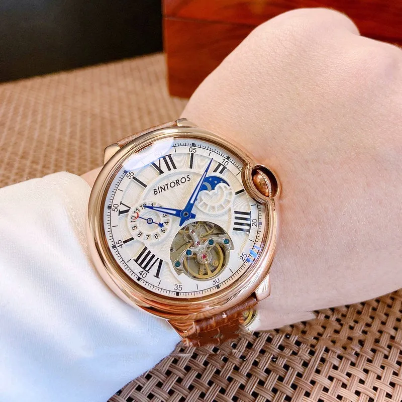 Men's Large Dial Multifunctional Luminous Hollow Tourbillon Mechanical Watch 