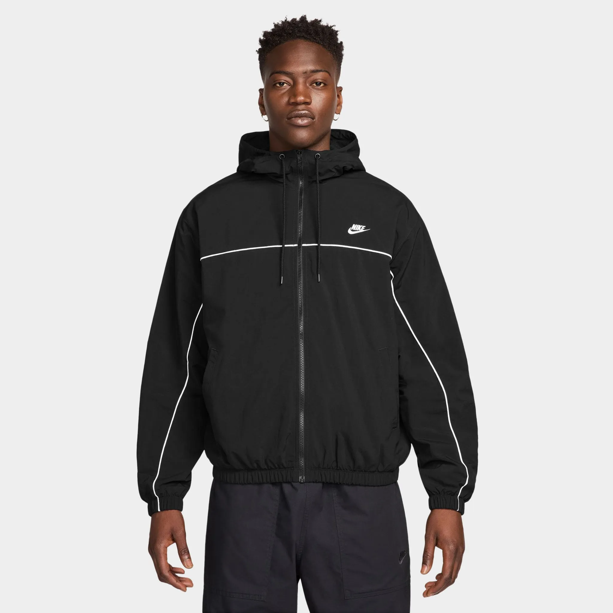 Mens Nike Nike Club Athlete Hooded Jacket Black / White - White