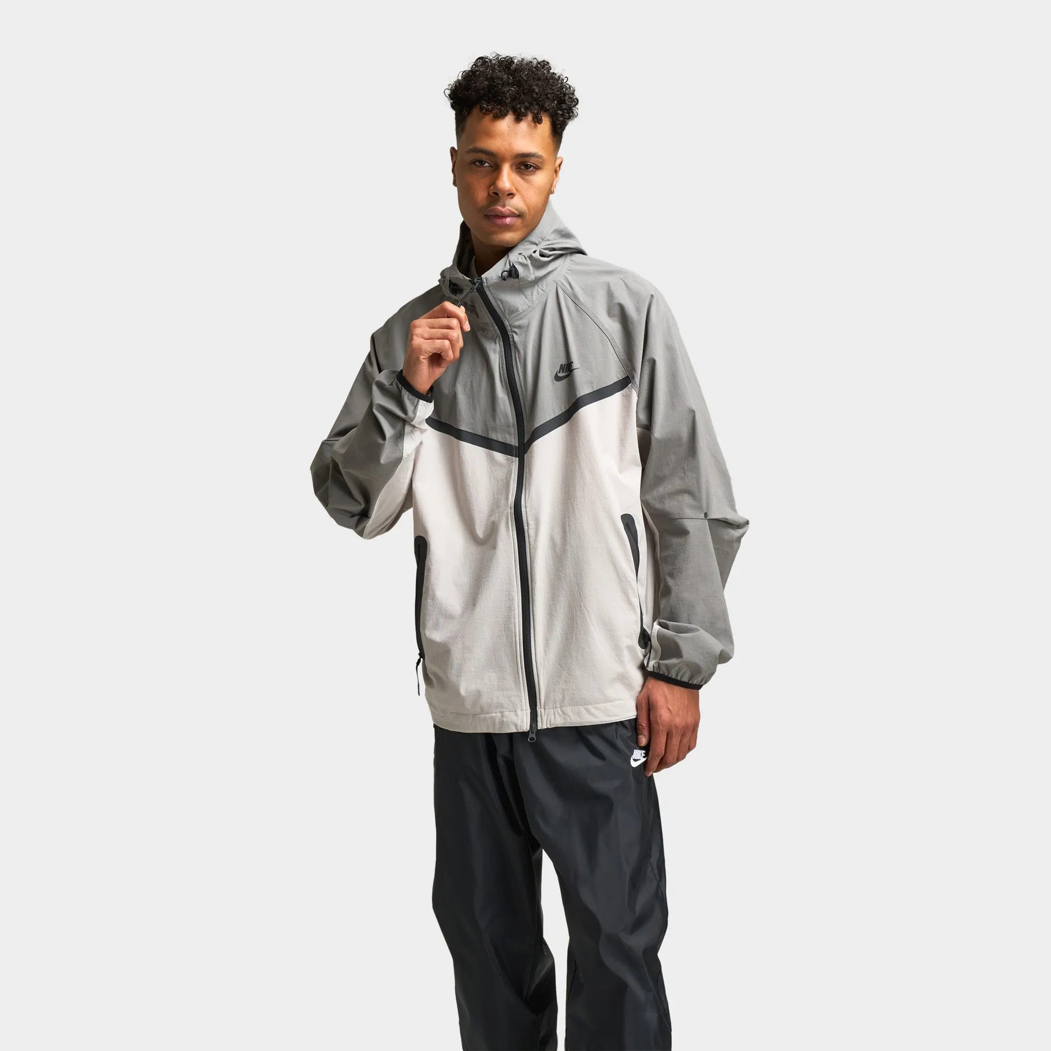 Mens Nike Nike Tech Woven Full Zip Windrunner Jacket Light Iron Ore / Flat Pewter - Black