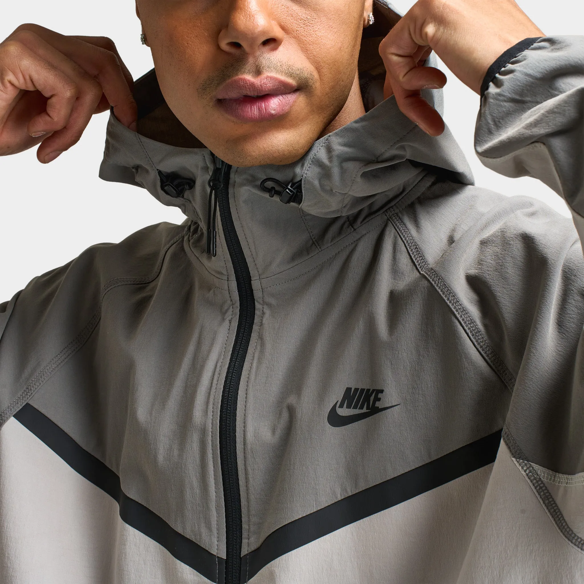 Mens Nike Nike Tech Woven Full Zip Windrunner Jacket Light Iron Ore / Flat Pewter - Black