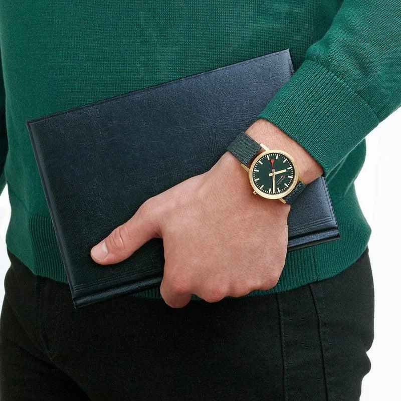 Mondaine Classic Forest Green Textile Analogue Watch 36mm