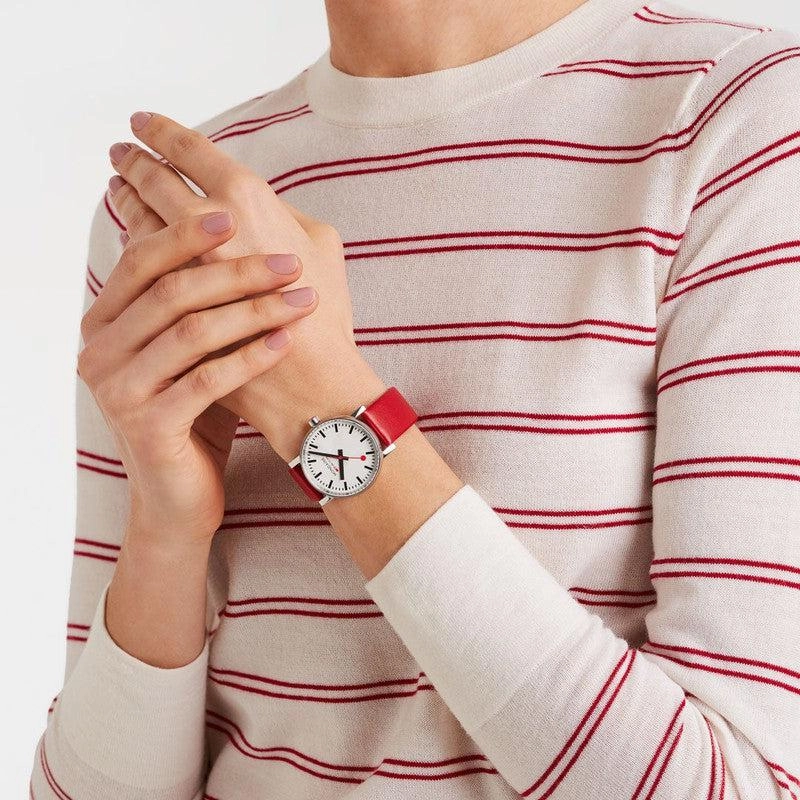 Mondaine Evo2 Red Vegan Leather Analogue Watch 35mm