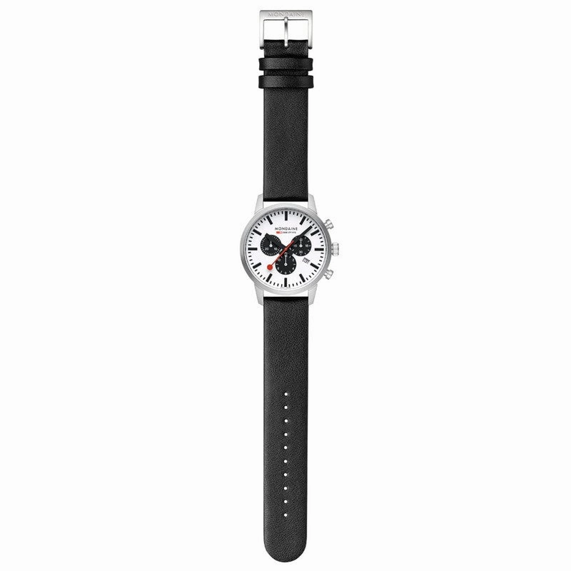 Mondaine Neo Black Leather Chrono Watch 41mm
