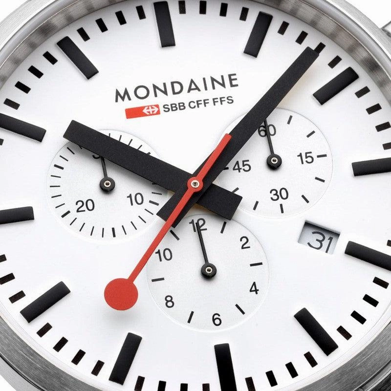 Mondaine Neo Black Leather Chrono Watch 41mm