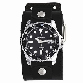 Moonwalker Luminous Black Diver with Stitched Black Leather Cuff 