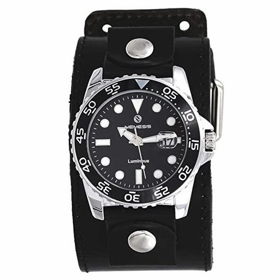 Moonwalker Luminous Black Diver with Stitched Black Leather Cuff 