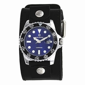 Moonwalker Luminous Blue Diver with Stitched Black Leather Cuff 
