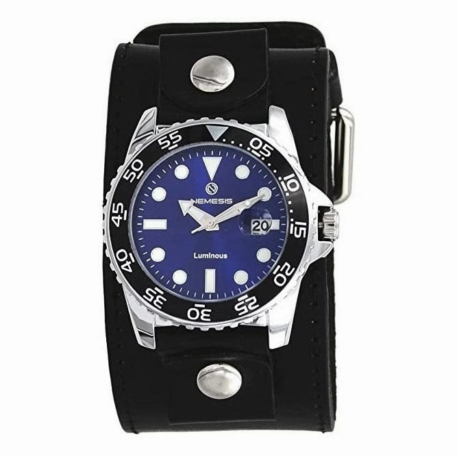Moonwalker Luminous Blue Diver with Stitched Black Leather Cuff 