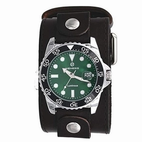 Moonwalker Luminous Green Diver with Dark Brown Leather Cuff 