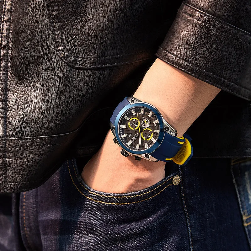 Multi-function Timing Sports Silicone Men's Quartz Sports Watch 