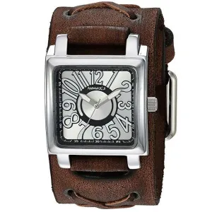 Nemesis Unix square case 3 D dial watch with Brown Vintage x cuff leather band BFXB256S 