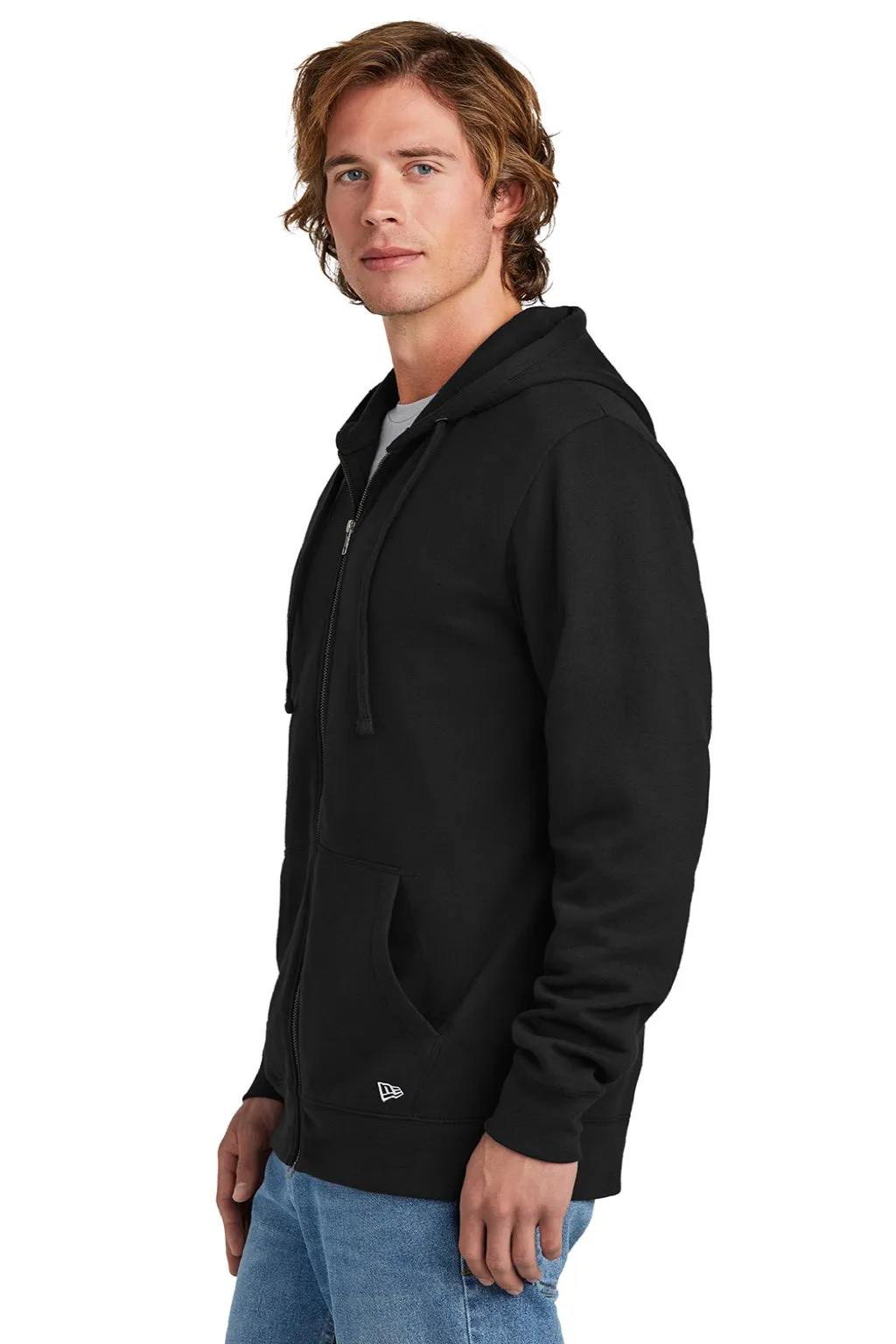 New Era Mens Comeback Fleece Full Zip Hooded Sweatshirt Hoodie w/ Pockets - Black